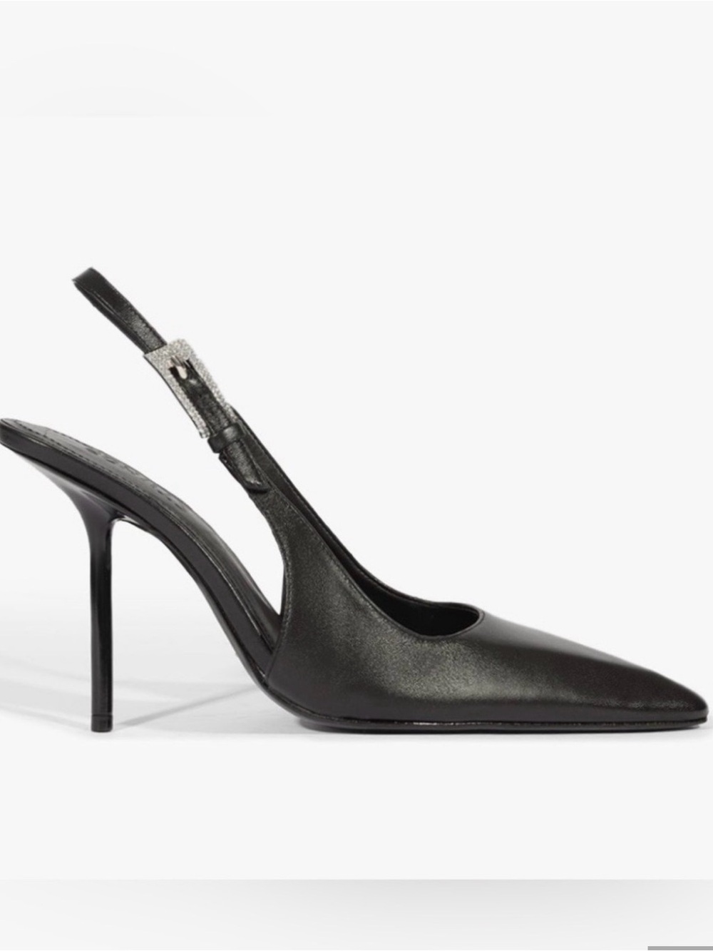 SCHUTZ  ‘Leona Glam’ Black Pointed Slingback Stiletto with Crystal Buckle